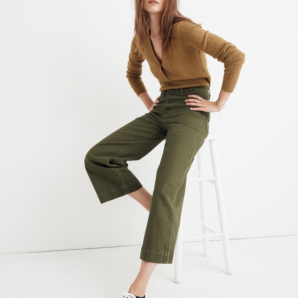 NWT Madewell Emmet Wide-Leg Crop Pants: Button